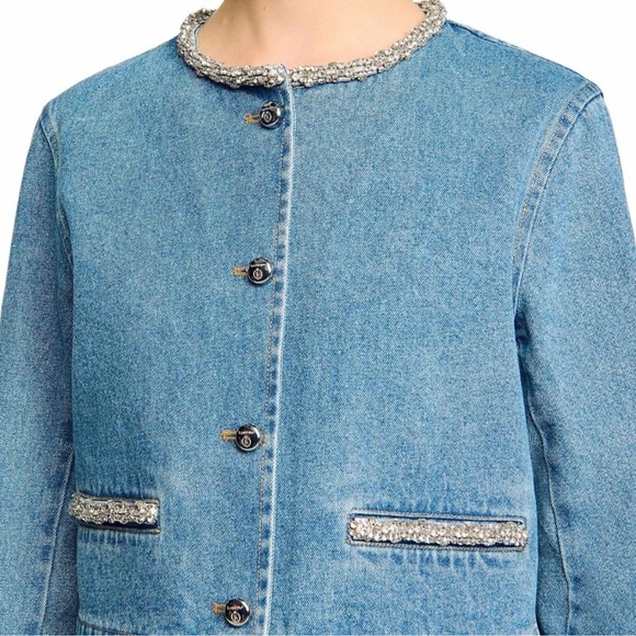 Sandro Erzelia Denim Rhinestone Jacket - Picture 2 of 6